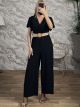 Muslin Crepe Belt Jumpsuit-51937/Black