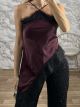 Satin Asymmetrical Lace Lingerie Top-9202/Burgundy