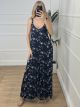 Elastic Floral Jumpsuit-NEW/Navy Blue