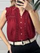 Mao Buttons Top/Burgundy