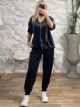 Zipper Leopard Stripe Velvet Set/Navy Blue