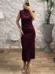 Velvet Pads Dress/Burgundy