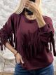 Oversized Fringe Sweatshirt/Burgundy
