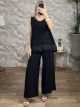 GoldStripes Sleeveless Pants Set-26221/Black
