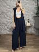 Wide Sleeveless Kimono&Pants Set-66036/Navy Blue