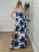 Backless Bow Dress-Floral/Blue