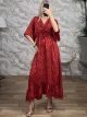 Silk GoldPrints ShortSleeve Maxi Dress-2620/Red
