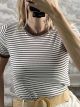 Ripped ShortSleeves Striped Top-8233/Chocolat