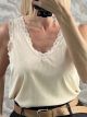 Sleeveless Lace Elastic Top/Vanilla