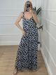 Elastic Floral Jumpsuit/Navy Blue