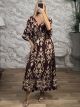 ShortSleeves Silk Maxi Dress-2632/Chocolat&Beige