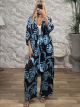 Soft Satin LONG Kimono&Pants Set/Black&Ciel