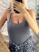 Sleeveless Cups Bodysuit-005/Grey
