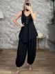 Necklace Viscose Balloon Pants Set-26223/Black