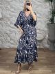 Silk GoldPrint Maxi Dress-4362/Navy Blue