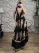 Boho CurvedStyle Maxi Dress-2600/Black&Beige