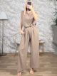 Shoulder Pads & Belt Jumpsuit/Beige