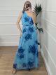 One Shoulder Floral Maxi Dress/Blue