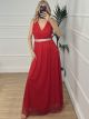 Maxi Tulle Belt Dress/Red