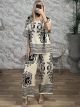 Wide GreekPattern Pants Set-25560/Vanilla