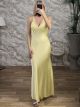 LaceTop & Straps Satin Maxi Dress-51352/Yellow