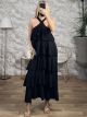 Halter Neck Ruffled Maxi Dress/Black