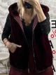 Hood Sleeveless Zipper Fur-1692/Burgundy