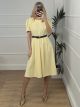 ShortSleeves Belt Dress/Yellow