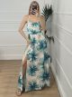 Backless Bow Dress-Floral/Mint