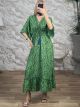 Silk GoldPrints ShortSleeve Maxi Dress-2620/Green