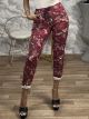 Suede Floral Elastic Pants/Burgundy