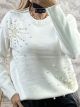 Viscose Pearls Sweater-8052/White