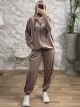 Zipper Leopard Stripe Velvet Set/Mocca