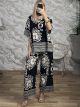 Wide GreekPattern Pants Set-25560/Black