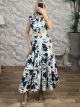 Semizie Floral Belt Maxi Dress-2568/Blue&Veraman