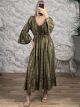 Midi Gold Shapes Dress-2541/Khaki