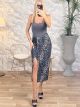 Elastic Midi Skirt-Leopard/Grey