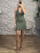 Bronze Studs Mini Dress-14750/Khaki