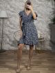 Viscose Floral Wrap Mini Dress/Navy Blue