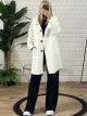 Hood Boucle Buttons Coat/White