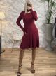Knitted LongSleeves Closs Dress-9086/Burgundy