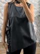 Sleeveless Leather Bow Top/Black