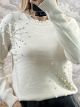 Viscose Pearls Sweater-8052/Ecru