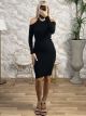 OpenShoulders Knitted Dress-8112/Black
