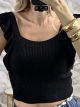 Knitted Ruffled Sleeveless Top-4008/Black