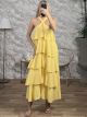 Halter Neck Ruffled Maxi Dress/Yellow