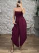Viscose WaspNest Asymmetrical Jumpsuit-631836/Burgundy