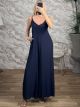 Wooden BeadsStraps Jumpsuit-26362/Navy Blue