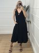 Midi Gold Button Dress/Black
