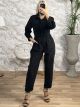 Suede Buttons Jumpsuit/Black